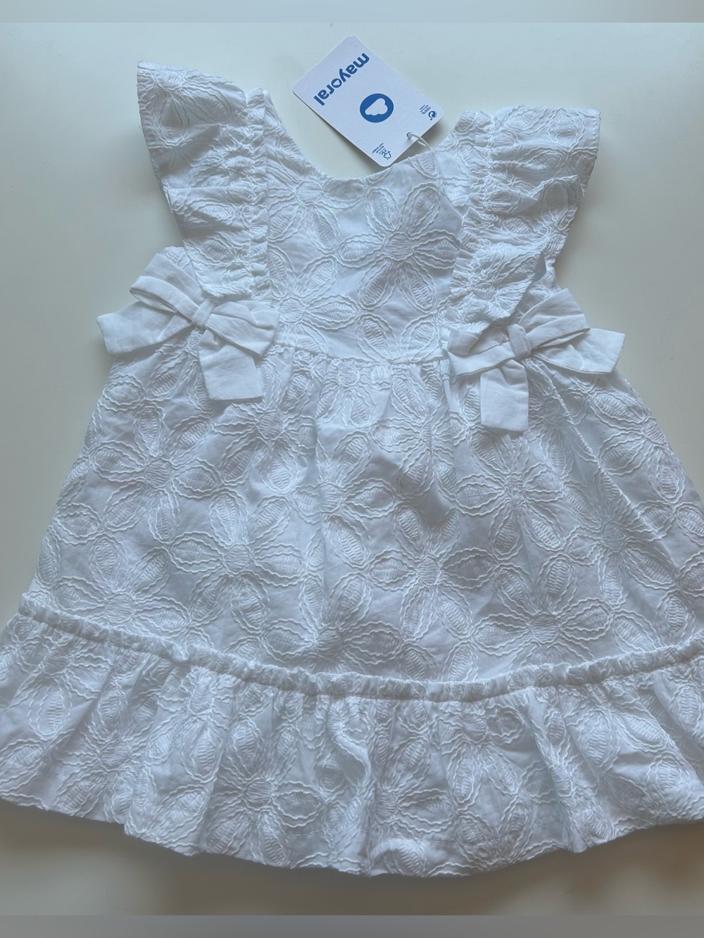 Mayoral White Eyelet Dress with Side Bows